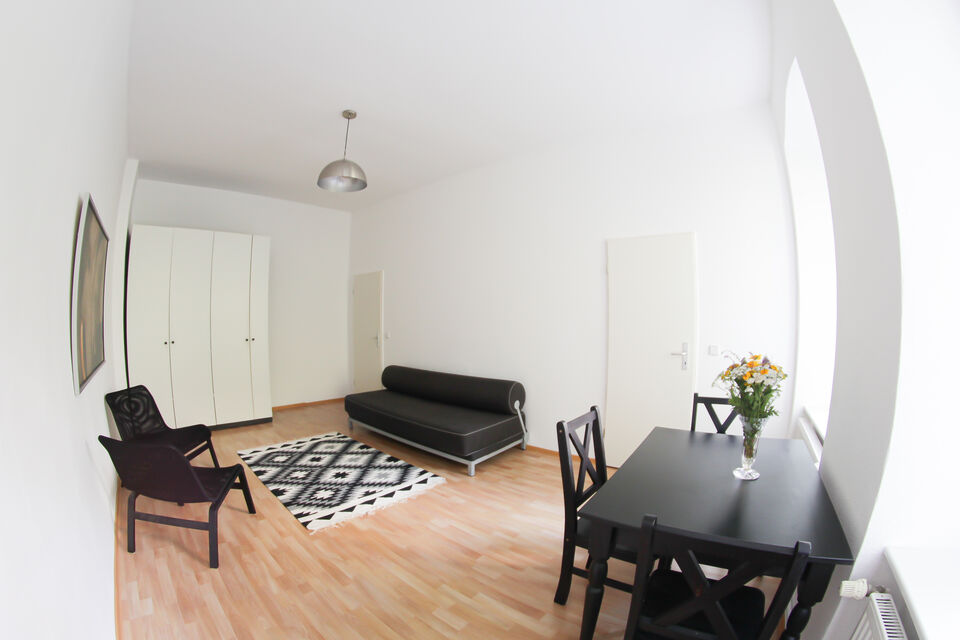 Furnished apartment, living room with wooden flooring in Berlin Adlershof