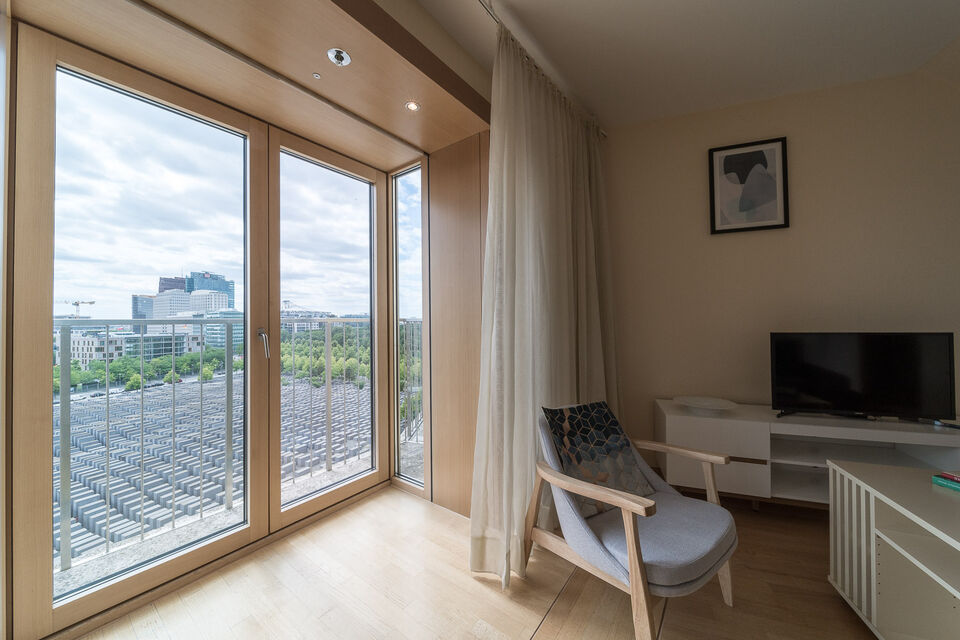 Furnished apartment, living room with balcony view in Berlin Mitte