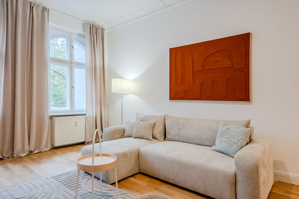 Furnished apartment, living room with corner sofa in Berlin Neukölln