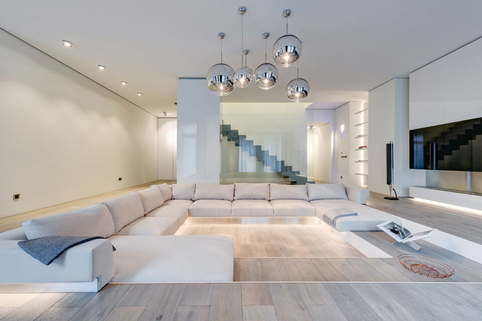 Furnished apartment, living room with spacious sectional sofa in Berlin Mitte