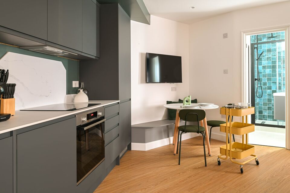 Serviced apartment, kitchen with modern cooking facilities in London City of London