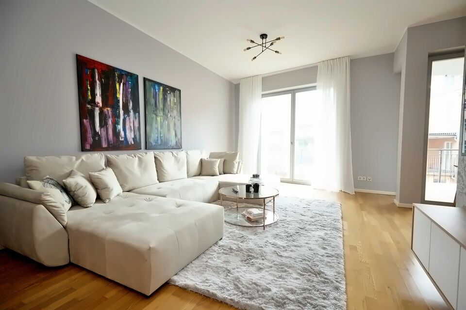 Apartment, living room with expansive windows in Berlin Mitte