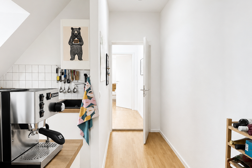 Furnished apartment, kitchen with espresso machine in Berlin Wedding