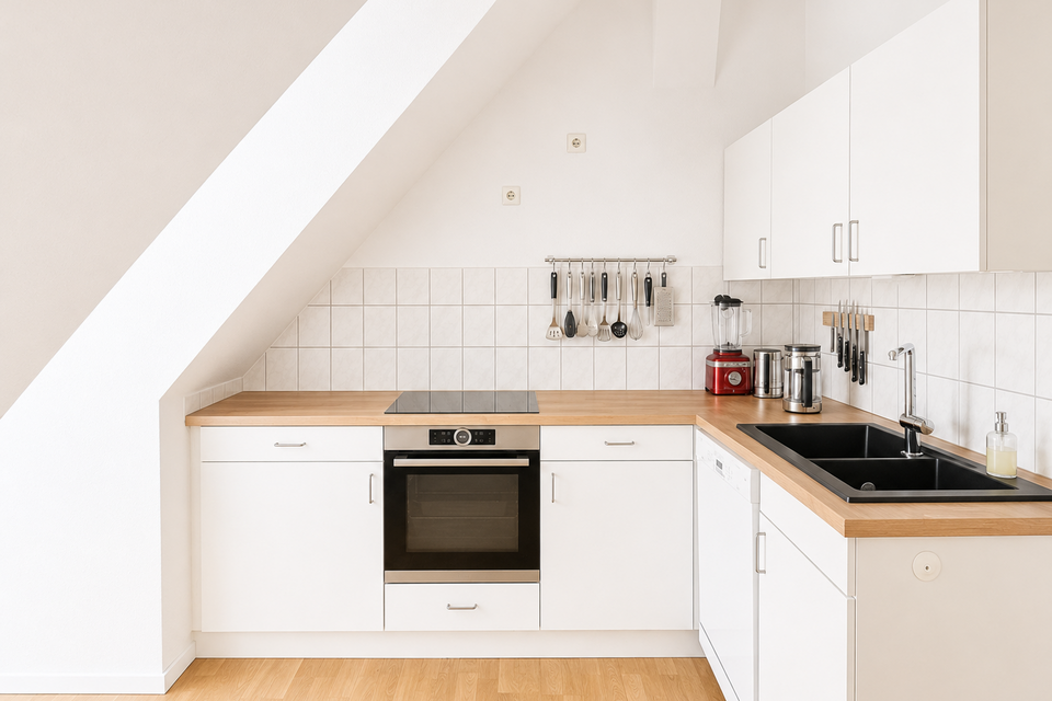 Furnished apartment, kitchen with sloped ceiling in Berlin Wedding
