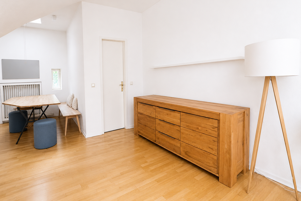 Furnished apartment, kitchen with wooden dresser in Berlin Wedding