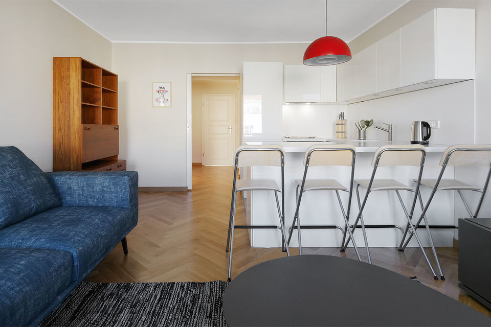 Furnished apartment, living room with open kitchen in Berlin Mitte