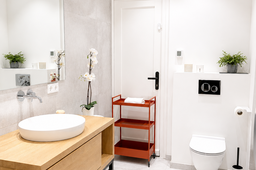 Möblierte Wohnung, Badezimmer mit rundem Aufsatzwaschbecken in Berlin Prenzlauer Berg