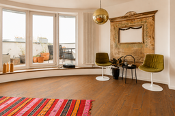 Furnished apartment, living room with panoramic windows in Berlin Friedrichshain