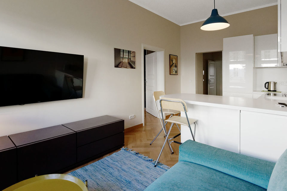 Furnished apartment, living room with open kitchen in Berlin Mitte