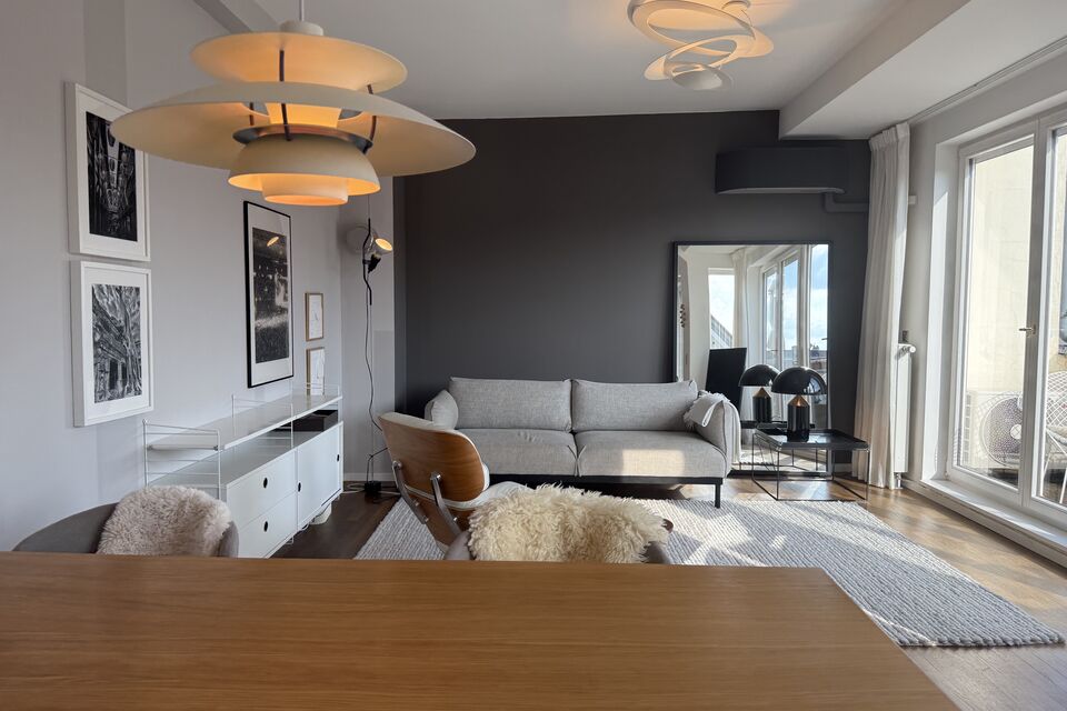 Furnished apartment, living room with designer pendant light in Berlin Prenzlauer Berg