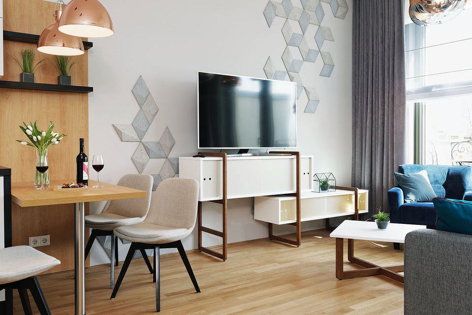 Furnished apartment, living room with wooden flooring in Berlin Kreuzberg