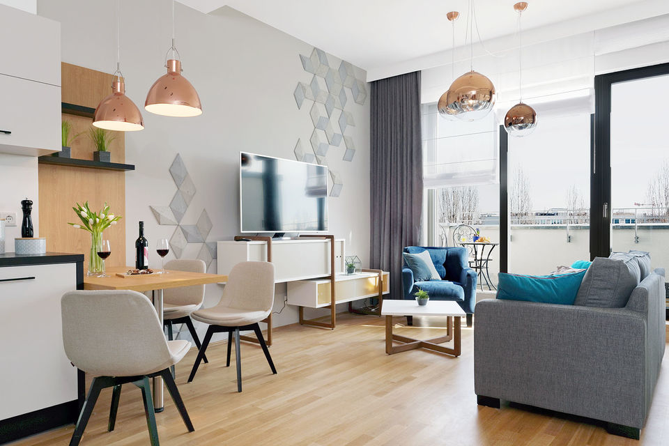 Furnished apartment, living room with water view in Berlin Kreuzberg
