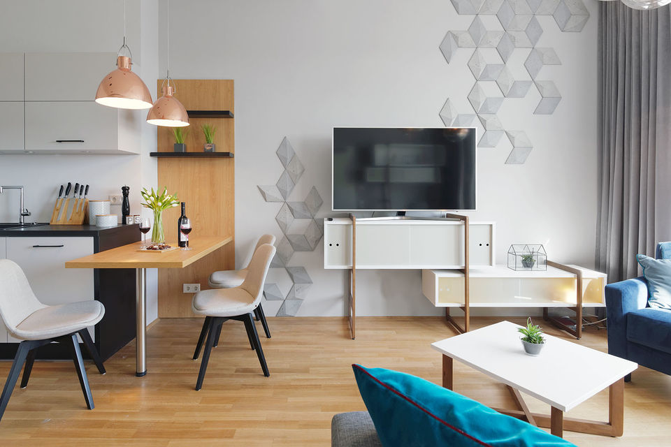 Furnished apartment, living room with open kitchen in Berlin Kreuzberg