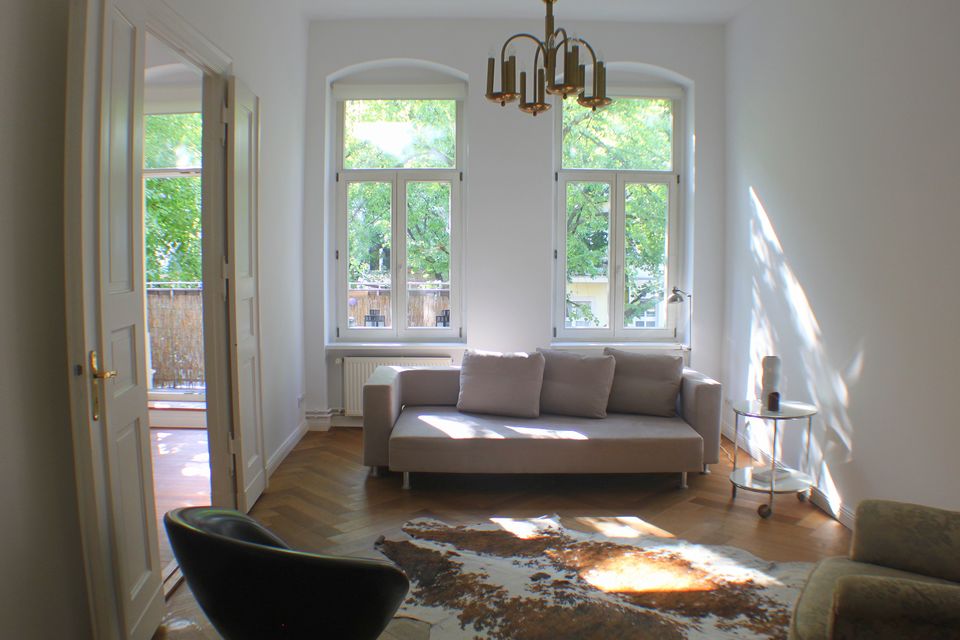 Furnished apartment, living room with period windows in Berlin Prenzlauer Berg