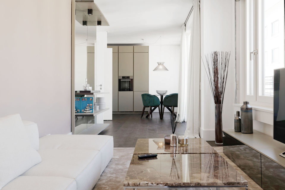 Furnished apartment, living room with open kitchen in Berlin Mitte