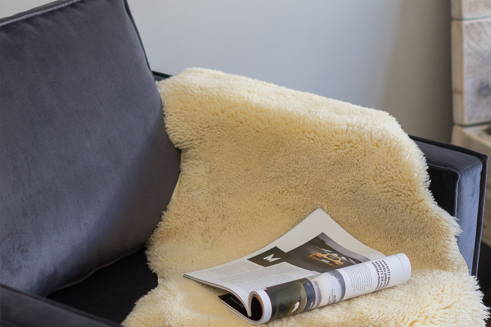 Möblierte Wohnung, Wohnzimmer mit Wollplaid in Berlin Mitte