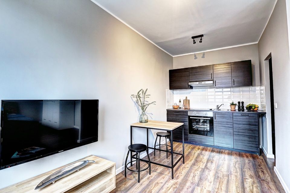 Furnished apartment, living room with open kitchen in Berlin Mitte