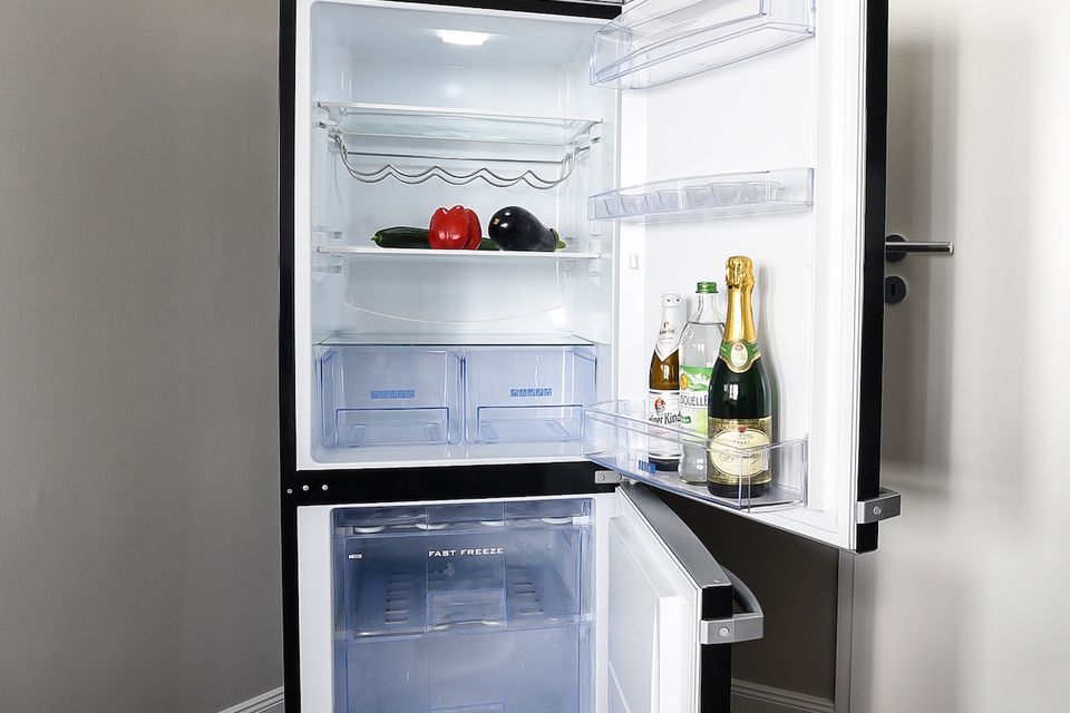 Furnished apartment, kitchen with modern refrigerator in Berlin Mitte