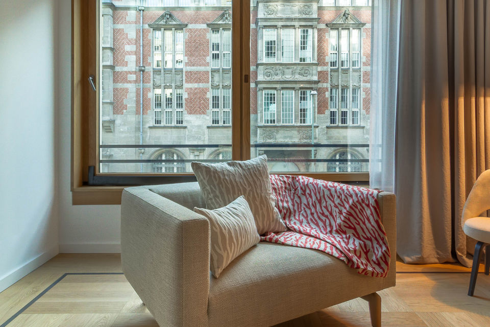 Furnished apartment, living room with period building view in Berlin Mitte