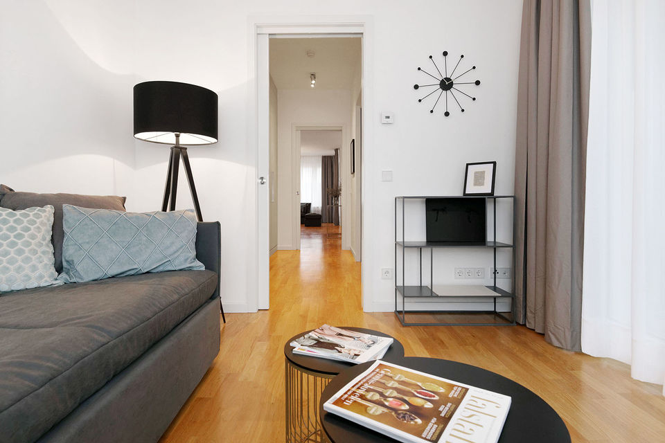 Furnished apartment, living room with parquet flooring in Berlin Mitte