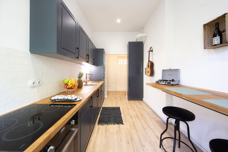 Furnished apartment, kitchen with wooden countertop in Berlin Charlottenburg