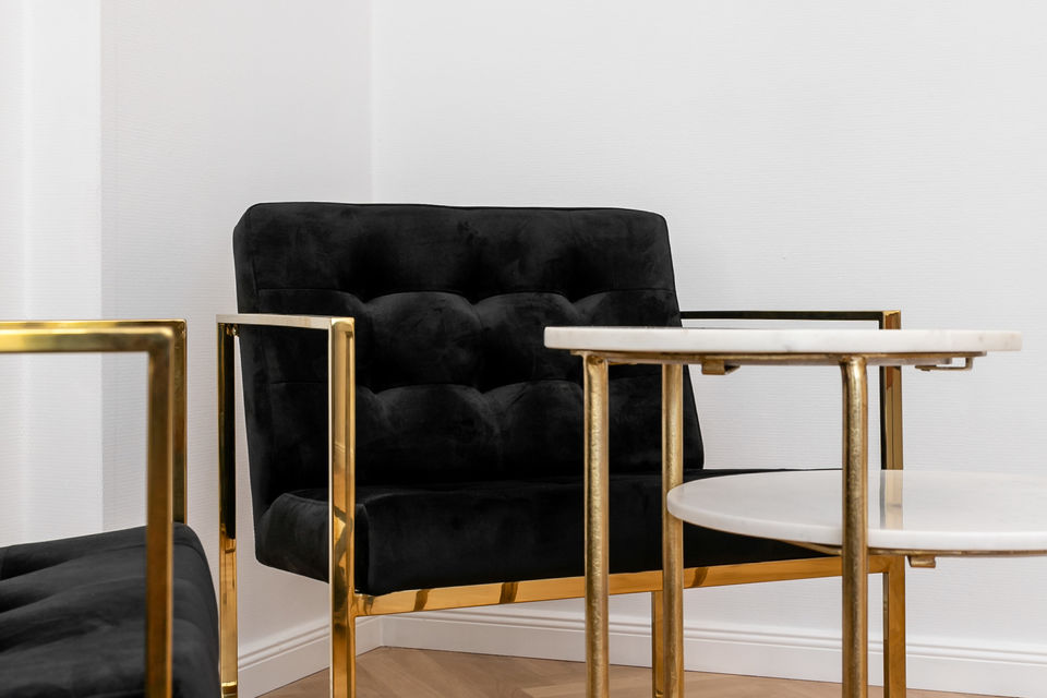 Furnished apartment, living room with designer furniture in Berlin Charlottenburg