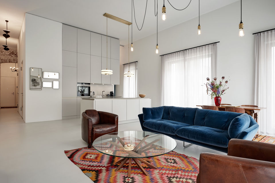 Furnished apartment, living room with designer sofa in Berlin Prenzlauer Berg