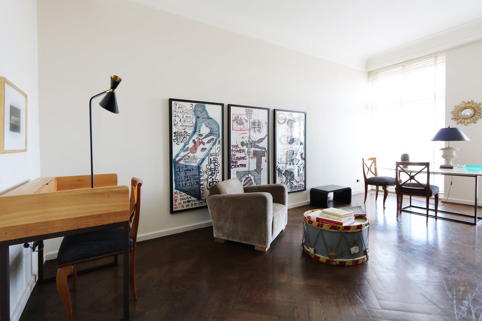 Furnished apartment, living room with parquet flooring in Berlin Friedrichshain