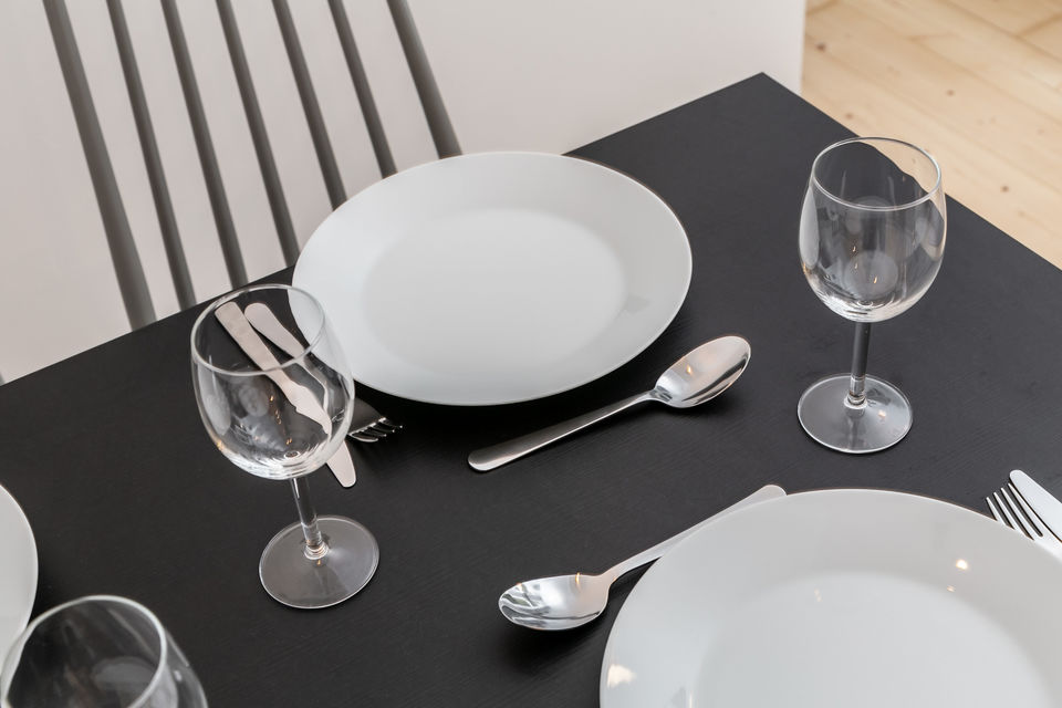 Furnished apartment, dining room with elegant table setting in Berlin Mitte