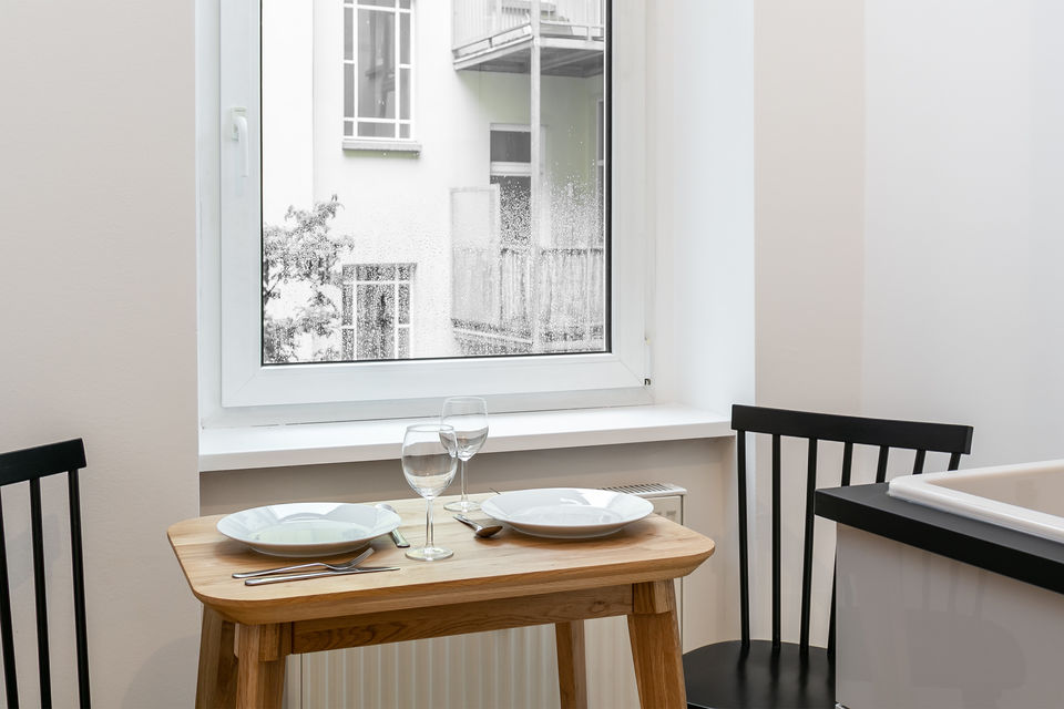 Furnished apartment, dining room with window view in Berlin Mitte