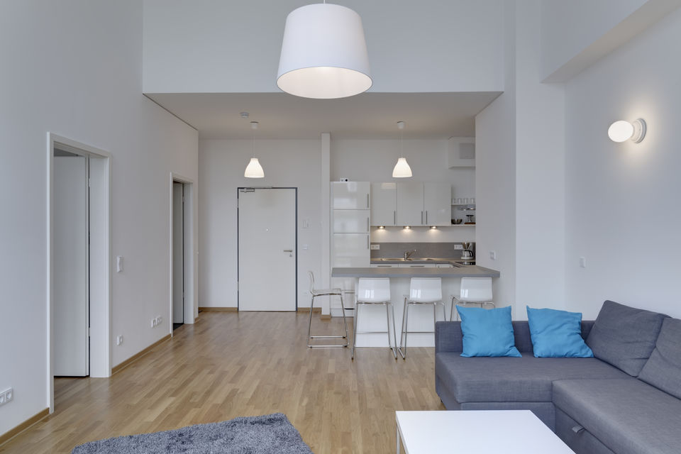 Furnished apartment, living room with open kitchen in Berlin Kreuzberg