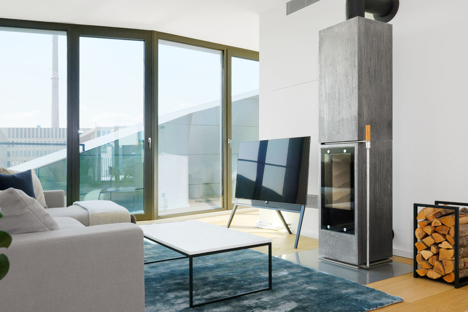 Furnished apartment, living room with panoramic windows in Berlin Mitte