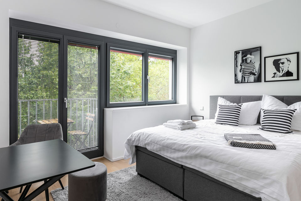 Furnished apartment, bedroom with balcony access in Berlin Kreuzberg