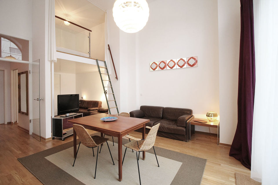 Furnished apartment, living room with high ceilings in Berlin Kreuzberg