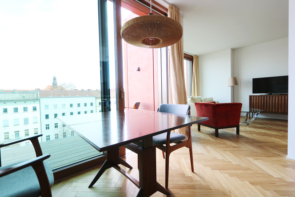 Furnished apartment, living room with city view in Berlin Prenzlauer Berg