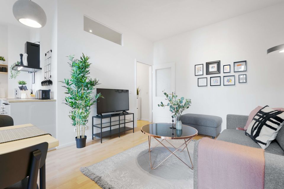 Möblierte Wohnung, Wohnzimmer mit Grünpflanzen in Berlin Prenzlauer Berg