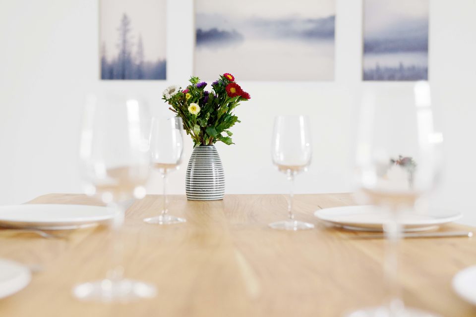 Furnished apartment, dining room with wooden table in Berlin Prenzlauer Berg