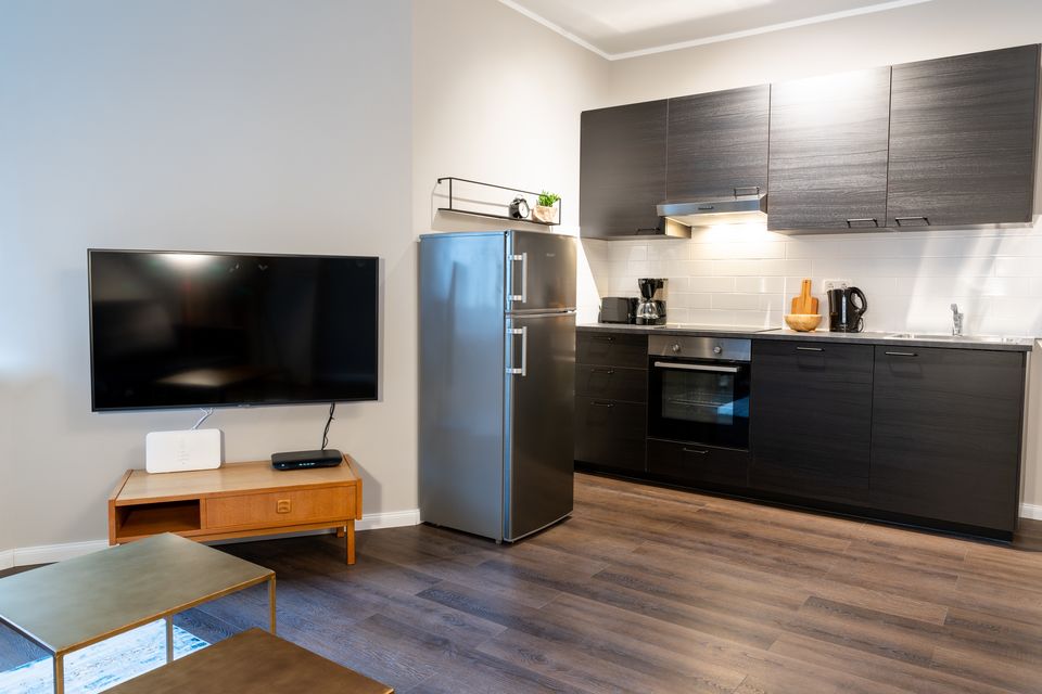 Furnished apartment, living room with open kitchen in Berlin Friedrichshain