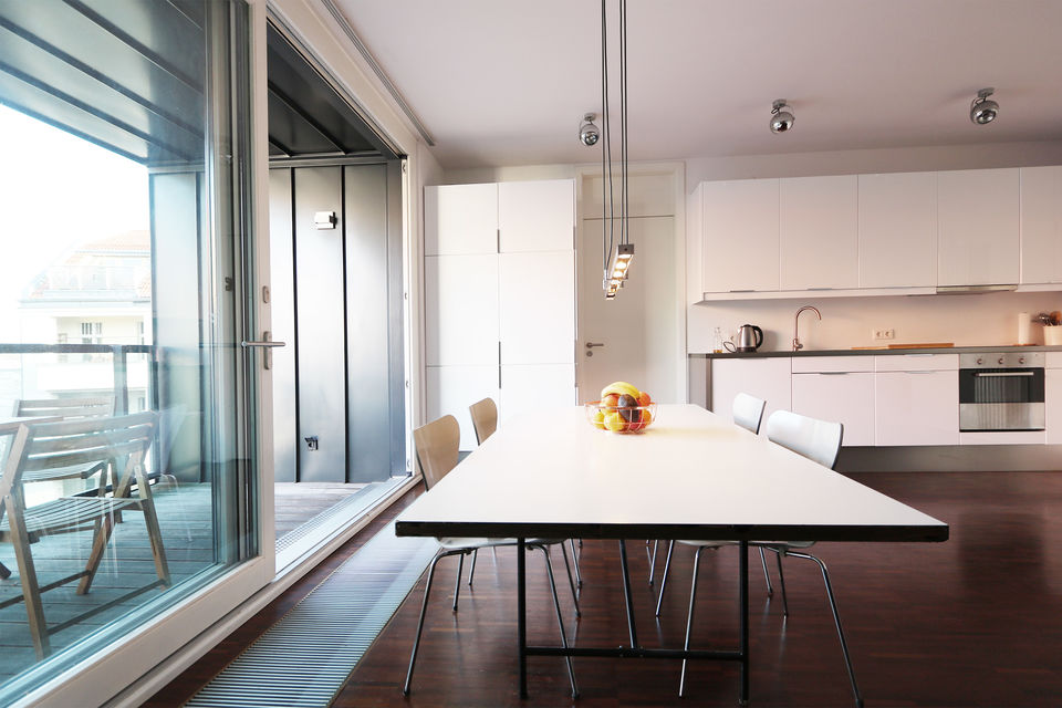 Furnished apartment, dining room with panoramic windows in Berlin Mitte