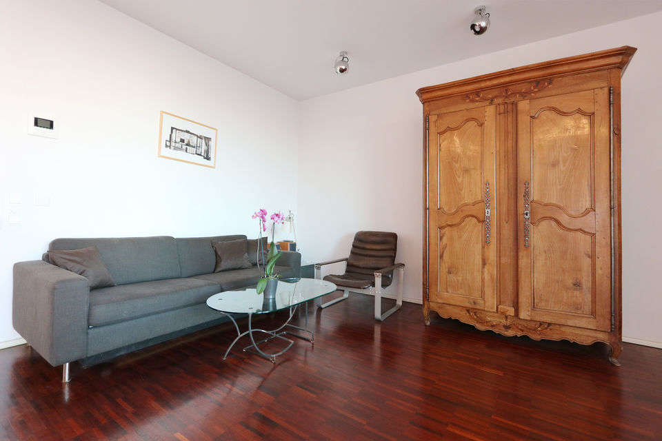 Furnished apartment, living room with designer furniture in Berlin Mitte