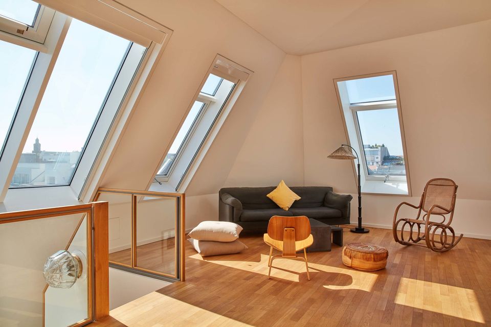 Furnished apartment, living room with skylights in Berlin Mitte