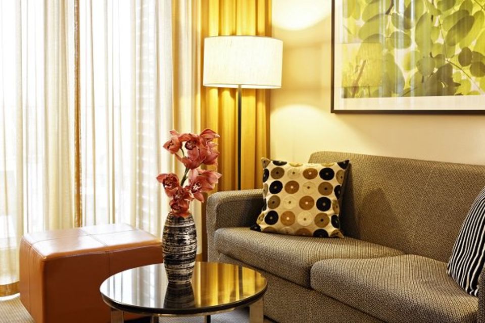 Serviced apartment, living room with elegant designer furnishings in Berlin Mitte