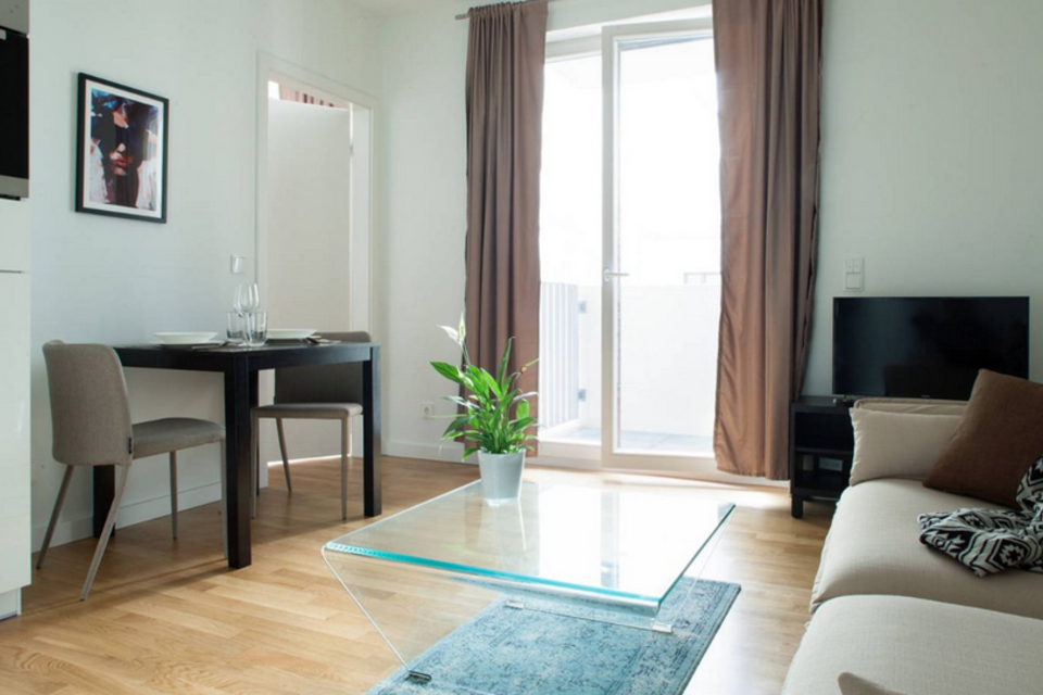 Furnished apartment, living room with balcony access in Berlin Mitte