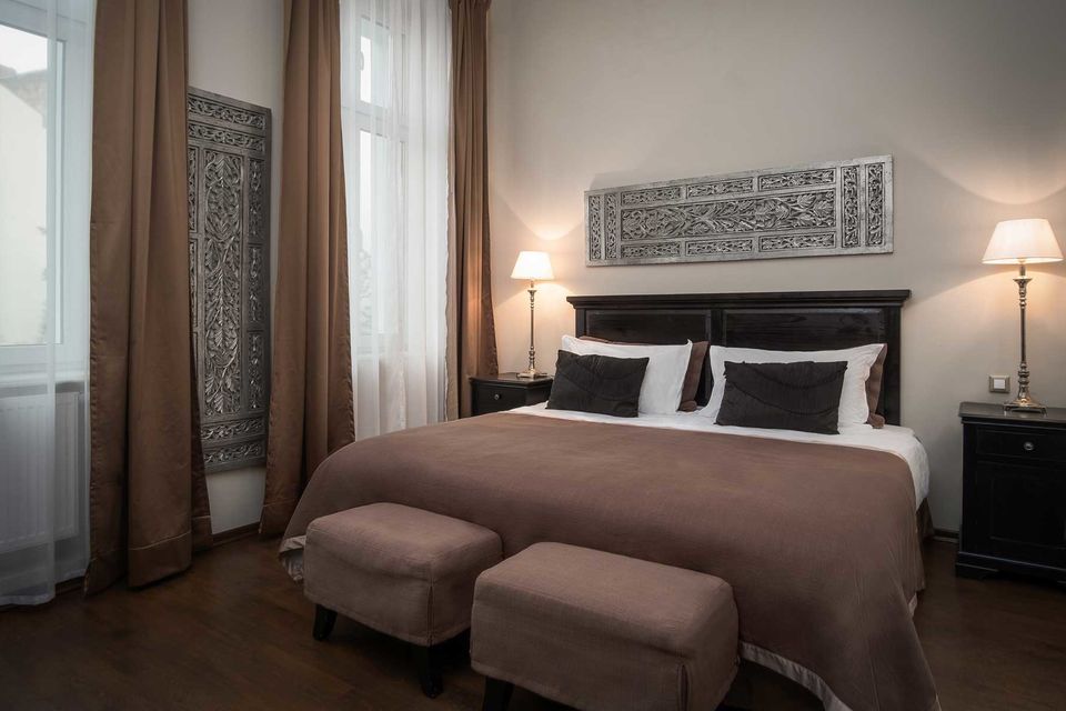 Furnished apartment, bedroom with elegant wood furnishings in Berlin Schöneberg