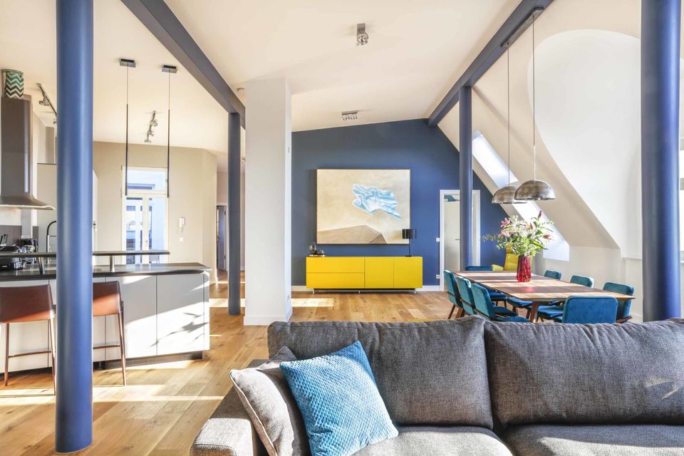 Furnished apartment, living room with steel columns in Berlin Prenzlauer Berg