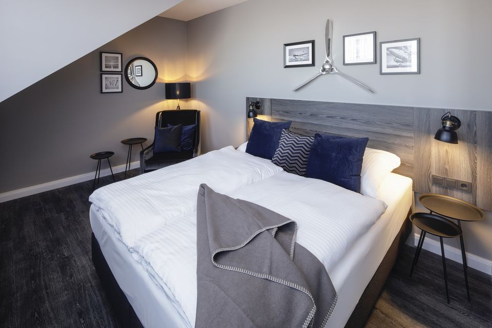 Serviced apartment, bedroom with sloped ceiling in Berlin Adlershof