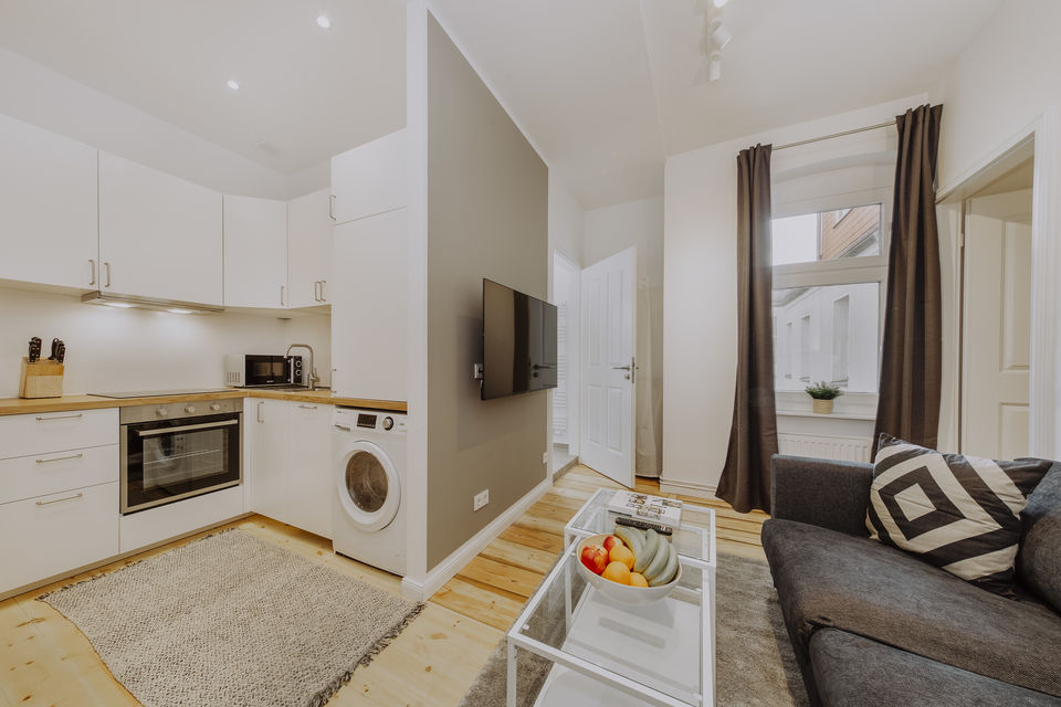 Furnished apartment, living room with open kitchen in Berlin Mitte