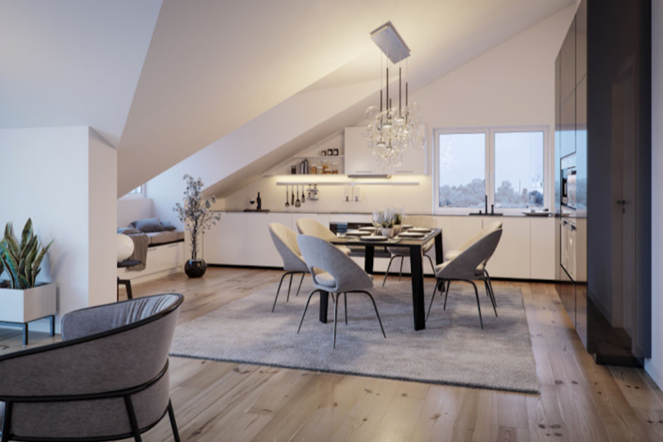 Furnished apartment, living room with sloped ceiling in Munich Giesing