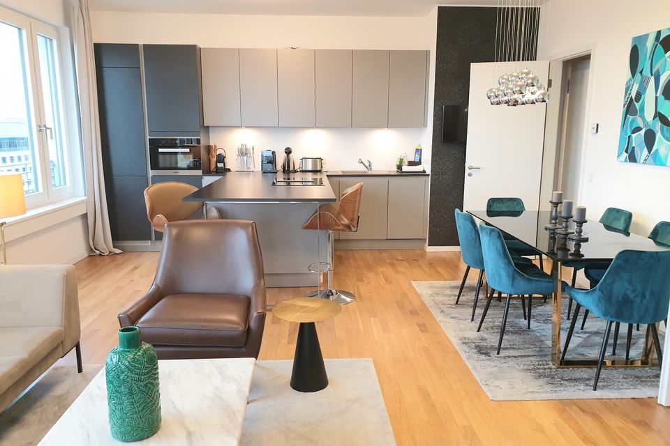 Furnished apartment, living room with open kitchen in Berlin Mitte
