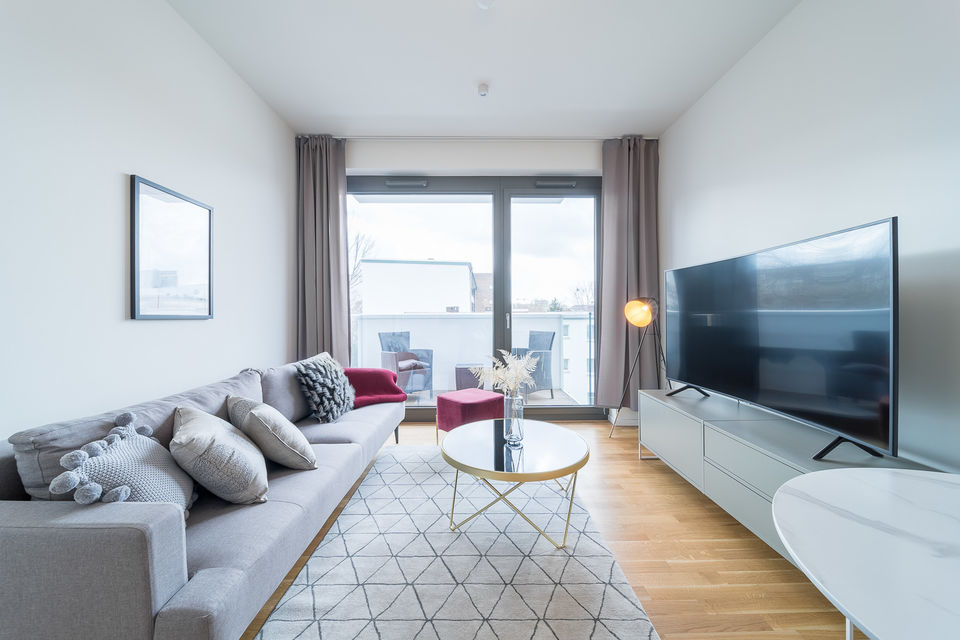 Furnished apartment, living room with balcony access in Berlin Mitte